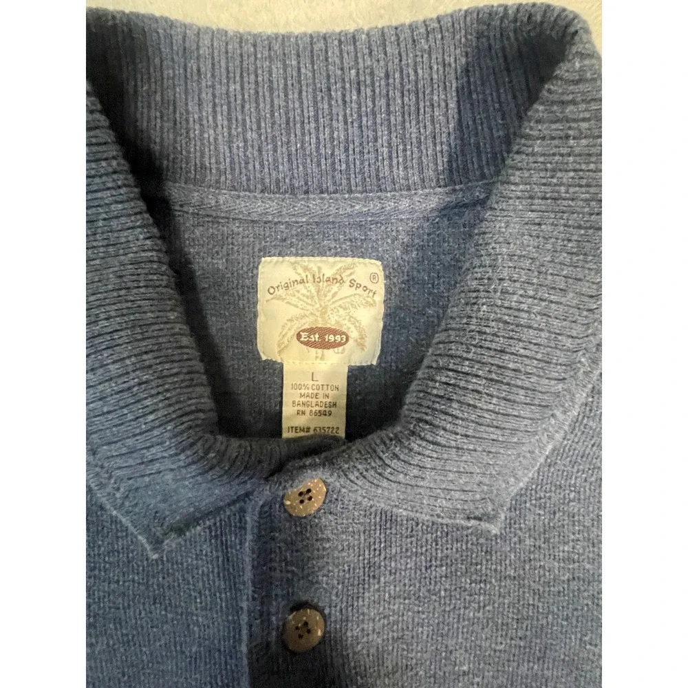Original Island Sport Mens Blue Cotton‎ Long Sleeve quarter button Marlin